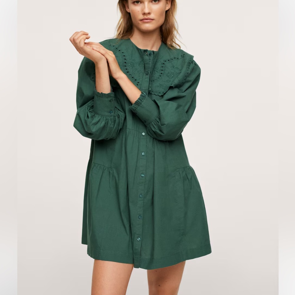NWT Mango Woman Embroidered Neck Dress